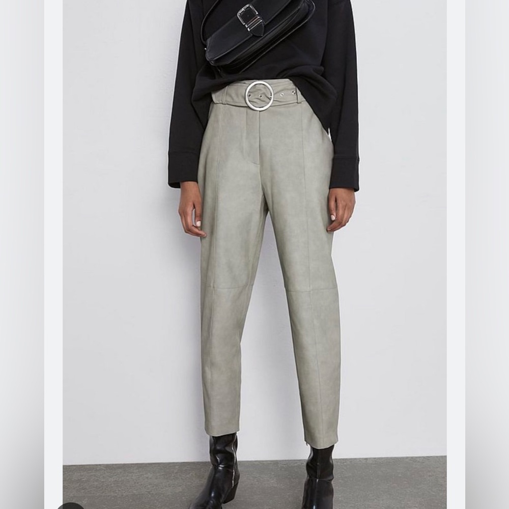 ZARA LIGHT GREEN FAUX LEATHER PANTS SZ:XS
